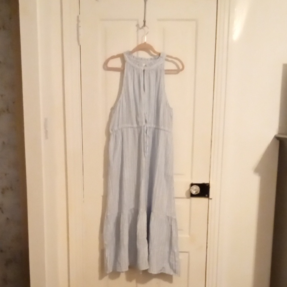 Light Blue Striped Sleeveless Dress